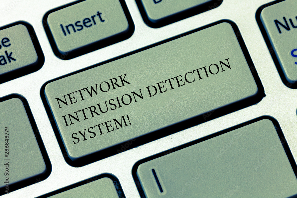 Aufkleber Writing note showing Network Intrusion Detection System. Business photo showcasing Safety security multimedia systems Keyboard key Intention to create computer message pressing keypad idea