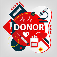 Medical concept. Donor day. Blood and organs donation. Colorful modern flat style for clinic or laboratory.