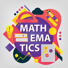 Mathematics. Back to school concept. Set of School supplies. Linear style web banner