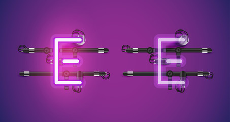 Realistic glowing purple neon charcter on and off