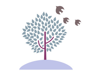 木 森 秋 ポップ イラスト 背景 鳥 家 可愛い Wall Mural Nisi