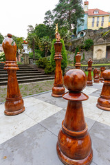 Life-sized chess pieces in Portmeirion village