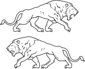 Lion Growling Line Art Set