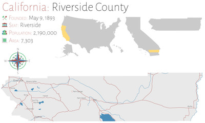 Large and detailed map of Riverside county in California, USA