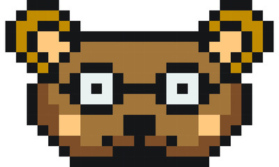 vector pixel art face of bear isolated