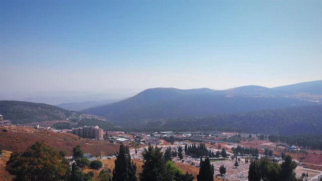 Zefat Landscape Aerial view Mountains and cemetary Drone footage of Zefat mountains and cemetary landscape, Israel