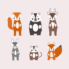 Fototapeta premium Scandinavian style animals collection. Cute vector animals set.