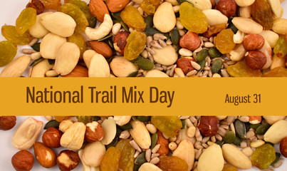 National Trail Mix Day illustration. Mix nuts and seeds stock images. Different types of nuts....