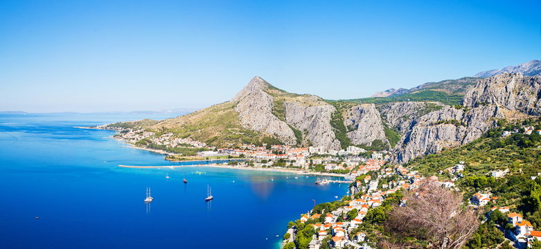 panorama of coastline and mountains in Omis Croatia