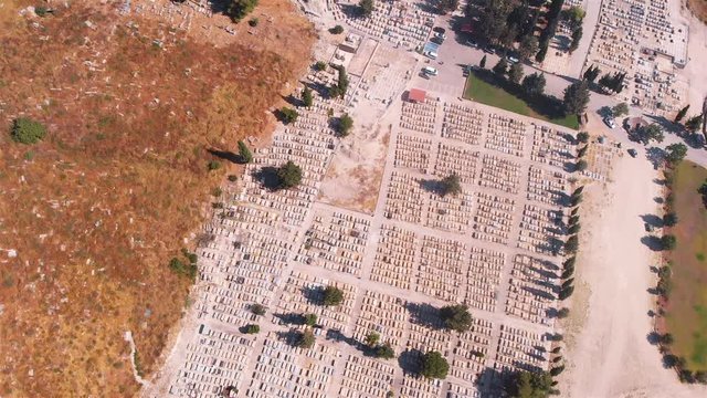 Zefat Cemetary Aerial flight view Drone footage over Zefat old Cemetary, Israel