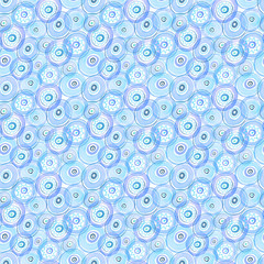 Blue Transparent Circles Abstract Seamless Pattern. Raster.