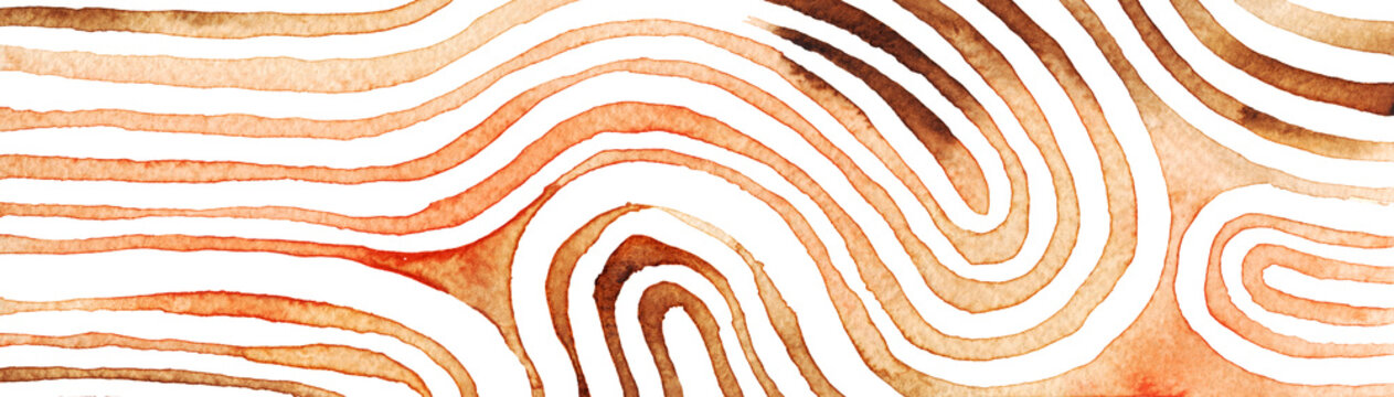 Fototapeta Brown abstract stripes watercolor Horizontal Background. Inspired by tribal body paint. Raster banner template.