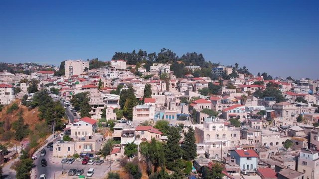 The old city of Zefat Aerial view Drone footage of the old city of Zefat, Israel