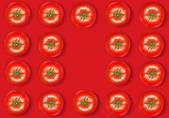 Tomatoes ranked in red ground
