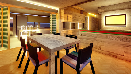 Modern looking interior of room 3d rendering