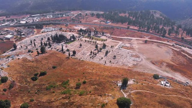 Zefat Cemetary Aerial flight view Drone footage over Zefat old Cemetary, Israel