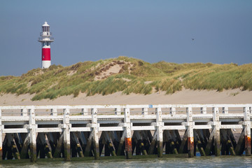 Pier and lighthouse in Nieuwpoort, Belgium