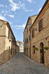  Tourist trip to a medieval town of Montelupone, in the Marche region. (Italy)