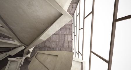 Abstract architectural brown and beige concrete interior of a minimalist house. 3D illustration and rendering