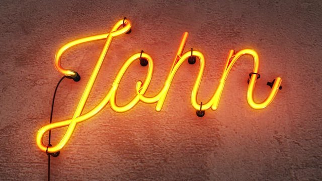 Neon sign spelling the name John, this realistic sign starts when the sign is off then it turns on with amazing flashing flickering effects, then after 30 seconds it flashes on and off can be looped