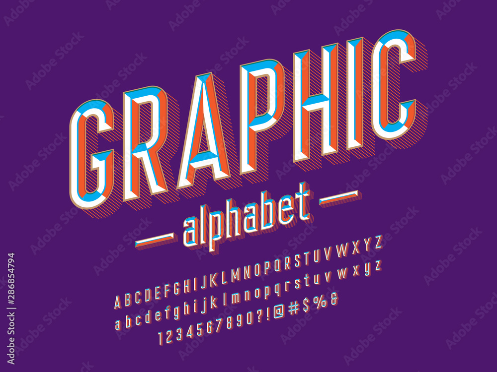 Fototapete chisel style alphabet design with uppercase, lowercase, numbers and symbols
