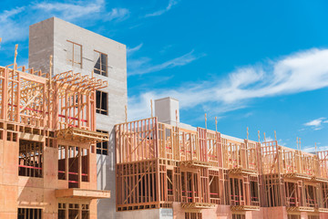 Modern apartment building under construction with wooden framework near Dallas © trongnguyen