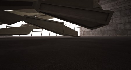 Fototapeta premium Abstract architectural brown and beige concrete interior of a minimalist house. 3D illustration and rendering