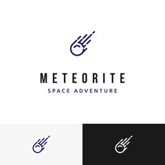 A simple creative line art meteorite logo. Suitable for technology business or science industry especially about space, astronaut,  and galaxy 