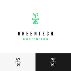 Simple Clever Mono Line Modern Farm Agriculture Technology Vector logo design inspiration