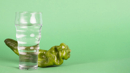 Green pepper with glass and copy-space
