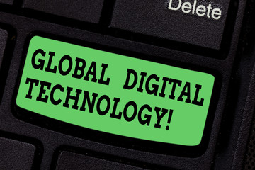 Handwriting text writing Global Digital Technology. Concept meaning Digitized information in the form of numeric code Keyboard key Intention to create computer message pressing keypad idea