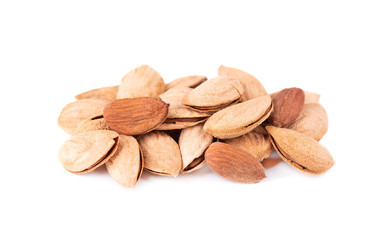 Almonds nuts isolated on white background. Almond in shell.