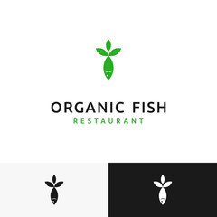 Creative Clever Fish Organic Leaf Plant Restaurant logo design inspiration