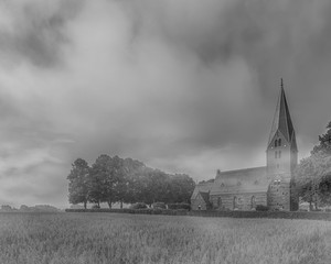 Clearing Fog at Sonnarslov Church Monochromatic