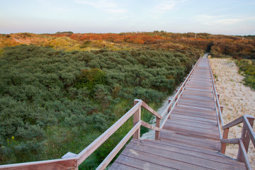 Wooden footbridge on a beach in West Flanders, Belgium