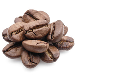 roasted coffee beans isolated on white background. macro shot