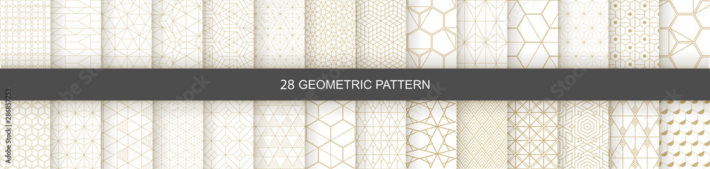 Wall mural set of geometric seamless patterns. abstract geometric hexagonal graphic design print 3d cubes patte