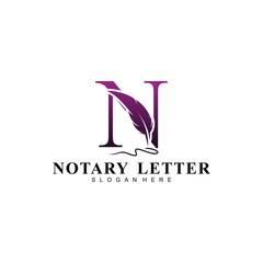Initial letter N logo with Feather Luxury gold.
