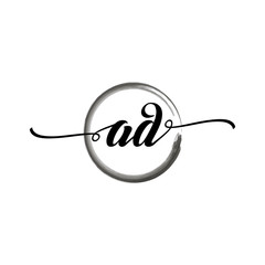 AD initial handwriting logo template round logo in watercolor color with handwritten letters in the middle. Handwritten logos are used for, weddings, fashion, jewelry, boutiques, flowers, and business