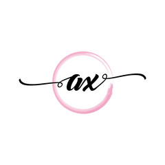 Obraz premium AX initial handwriting logo template round logo in watercolor color with handwritten letters in the middle. Handwritten logos are used for, weddings, fashion, jewelry, boutiques, flowers, and business