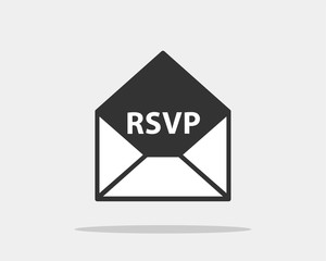 RSVP icon vector. Please respond letter in envelop. Answer on mail concept.