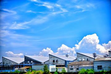 Blue sky and factory in Yokohama city, Japan.