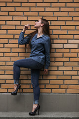 Fototapeta na wymiar heels girl on a city street