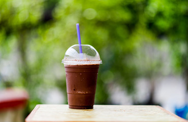 Delicious cool cocoa photos placed on the table ready to eat Food and beverage concept