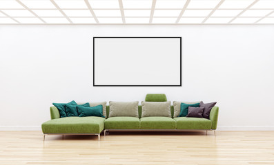 large luxury modern bright interiors with mock up poster frame illustration 3D rendering