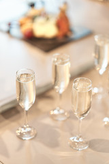 glass goblets with champagne. wedding ceremony, new year