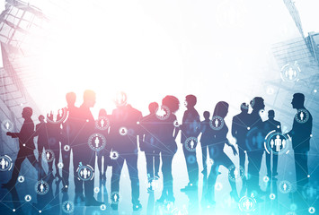 Diverse business team in city, people network