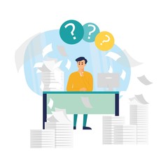 Vector Busy Rhythm Life Cartoon Flat. Man Asks for Help Unloading Work Tasks. Lack Time and Poor Distribution Forces Leads to Non-productive Work. Person Experiencing Anxiety.