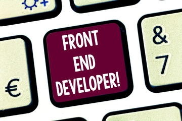 Text sign showing Front End Developer. Conceptual photo computer programmer codes and creates...