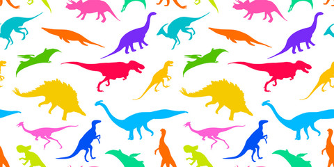 Set of silhouettes, dino skeletons, dinosaurs, fossils. Hand drawn vector illustration. Realistic Sketch collection: diplodocus, triceratops, tyrannosaurus, doodle pattern